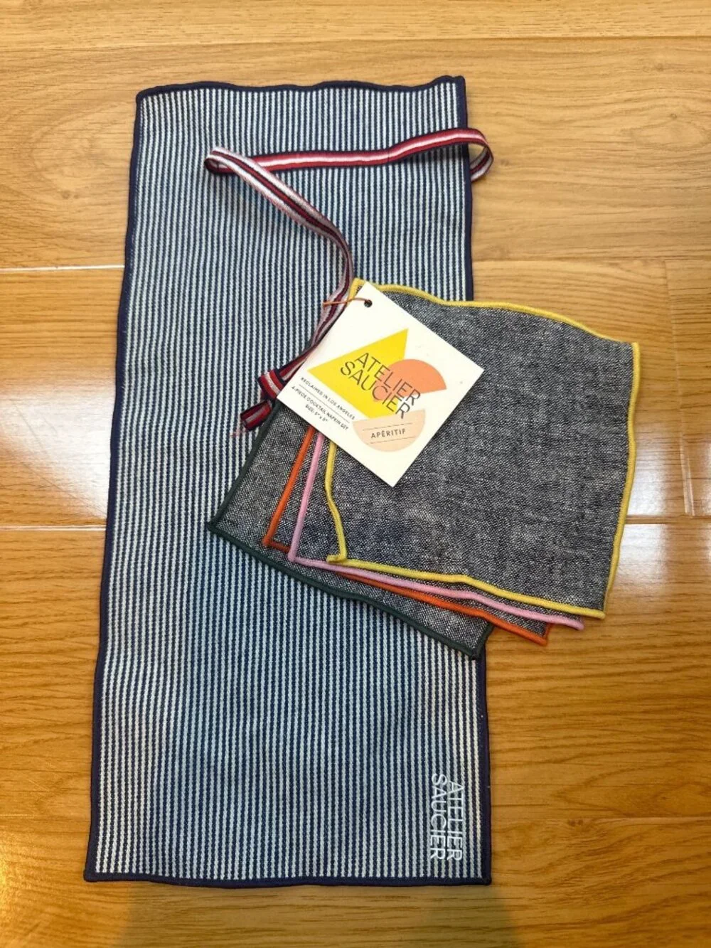 NWT Atelier Saucier Cocktail Napkins Set of 4 Reclaimed Fabric Made in USA
